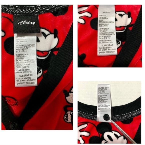 Disney Mickey Mouse Fleece Pajama Top Large 12-14 Lounge Sleepover - Picture 5 of 6